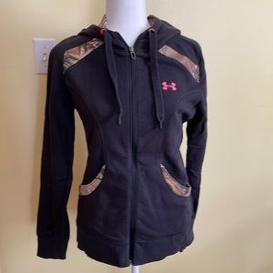 Under Armour semi-fitted camo zip up hooded sweatshirt jacket hoodie black